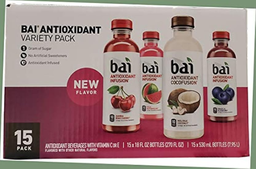 bai Antioxidant Caostal Bebidas with Vitamin C Or E Variety Pack Of 15/18 Fl Ounce Net Wt 270 Fl Ounce 918848674