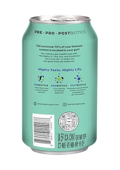MIGHTY POP (Berry Lime Flavor | Organic Prebiotic Probiotic Postbiotic Soda | 12-Pack Cans - Immune Boosting & Delicious with a Blend of Berries and Lime 503226935