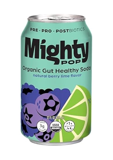 MIGHTY POP (Berry Lime Flavor | Organic Prebiotic Probiotic Postbiotic Soda | 12-Pack Cans - Immune Boosting & Delicious with a Blend of Berries and Lime 503226935