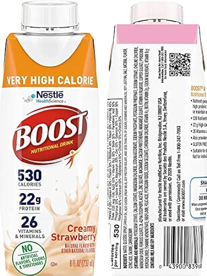Boost Very High Calorie Nutritional Drink Variety Pack, 4 Bottles Very Vanilla, 4 Bottles Chocolate, 4 Bottles Creamy Strawberry, 8 FL OZ Bottles, 24 CT 58059804