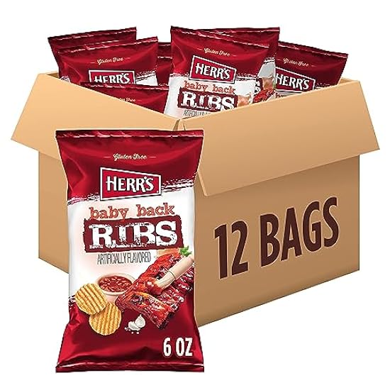 Herr’s Potato Chips, Baby Back Ribs Flavor, Sin gluten Snacks, 6oz Bag (12 Count) 665498482