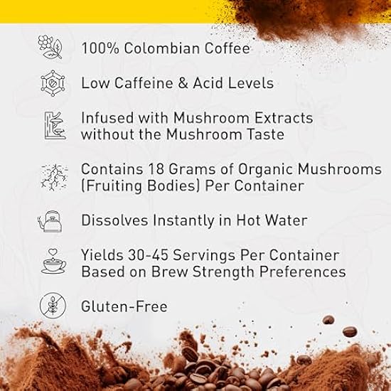 Enerhealth Botanicals NutriCafé Freeze Dried Chaga Instant Mushroom Café – Low Acidity, 100% Colombian Café, Infused with Organic Mushroom Extracts for Immunity, Longevity, & Wellness – 3.17 oz 359425111