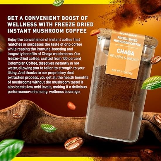 Enerhealth Botanicals NutriCafé Freeze Dried Chaga Instant Mushroom Café – Low Acidity, 100% Colombian Café, Infused with Organic Mushroom Extracts for Immunity, Longevity, & Wellness – 3.17 oz 359425111
