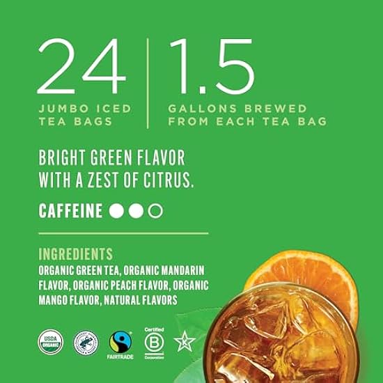 Teatulia Organic Mandarin Verde Iced Tea Pitcher bolsas (24 Jumbo Tea bolsas - Brews 1.5 Gallons) | 100% Compostable | Unsweetened Iced Tea Filter Packs For Foodservice, Restaurants, Cafes, Catering 469583594