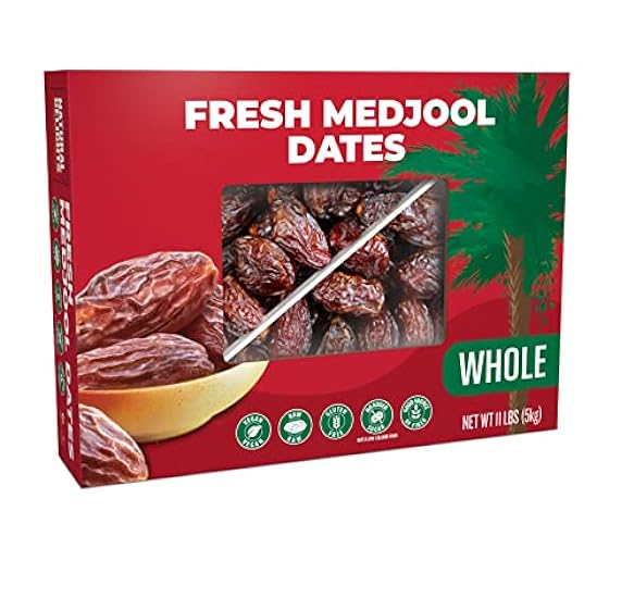 Natural Delights Medjool Dates – Large & Plump Whole Dates Medjool, Non-GMO Verified, Good Source of Fiber, Naturally Sweet Fruit Snack, Perfect for On-the-Go - Medjool Dates Whole, 11 lb Box 396824004